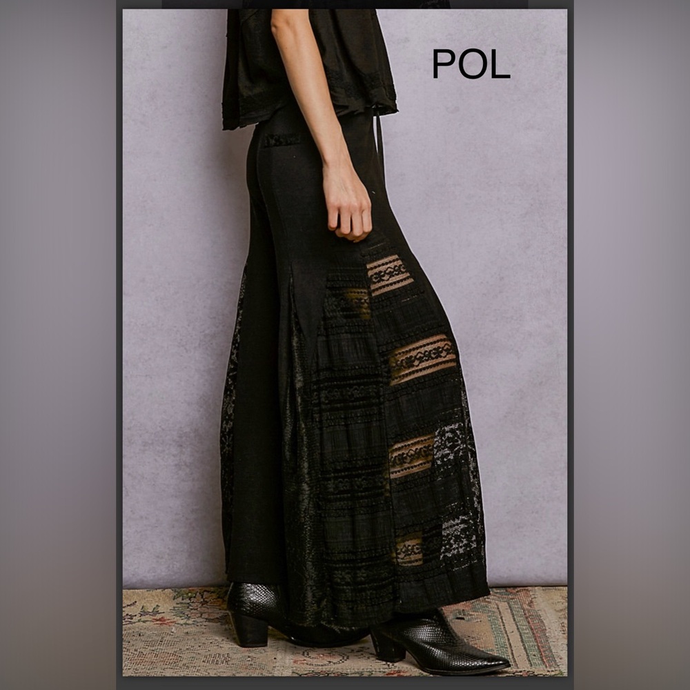 BPB217-9🖤NEW! POL spectacular black tie waist pants w/lace inset bottoms! wow! - Picture 3 of 7
